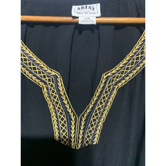 ARIAT Fringe Tunic Women's L Black Embroidered Boho Chic Native American Cowgirl - Picture 5 of 11